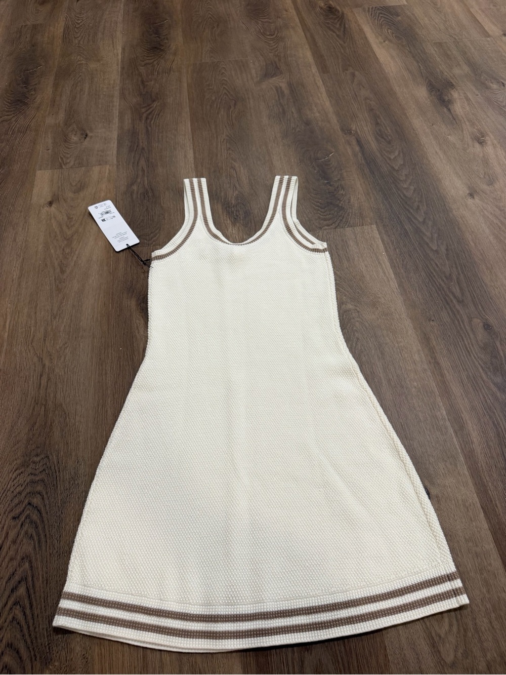 ALO Yoga Ivory  Dress with Brown Stripe Trim - Picture 4 of 4
